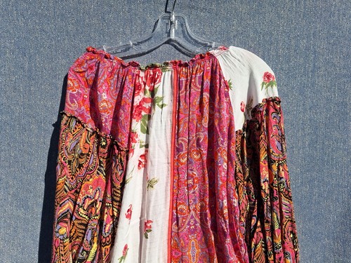 Womens Free People Top S Gemini Mixed Print Patchwork Long Sleeve Peasant Boho - Picture 6 of 8