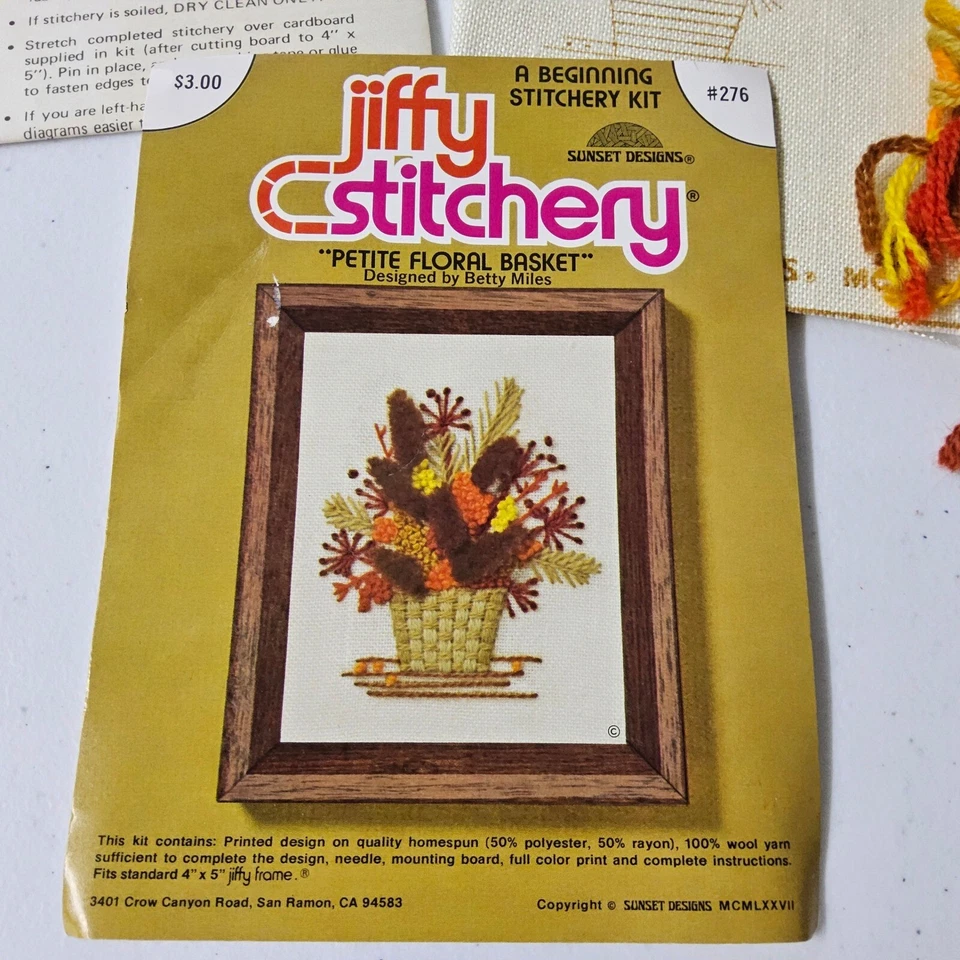 Kit de punta de aguja canasta floral pequeña Jiffy Stitchery artesanía para principiantes 4x5 Foto 2 de 4