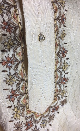 Kurti Kurta Tunic Size 42 (L-XL)gold Toned Buttons W/Fall Browns Embroided Ivory - Picture 2 of 12
