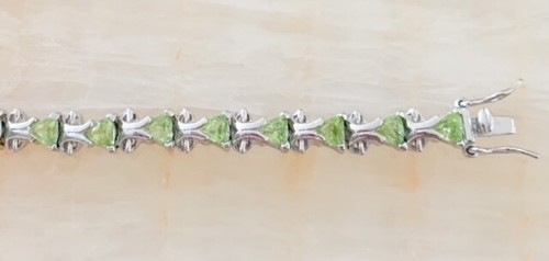 4,60 ctw WUNDERSCHÖNES ECHTES PERIDOT STEIN STERLINGSILBER ARMBAND 7,25" NEU!! - Bild 3 von 7