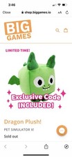 Roblox Big Games Pet Simulator X Dragon Plush CODE INCLUDED CONFIRMED PREORDER