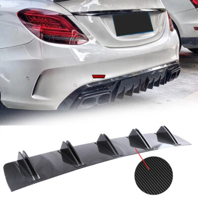 Carbon Fiber Look Car Rear Bumper Spoiler Shark 10 Fins Lip For Benz C300 C200
