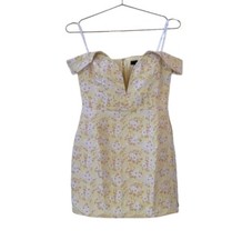 New LULU'S M Favorite Song Yellow Floral Jacquard Off The Shoulder Minidress