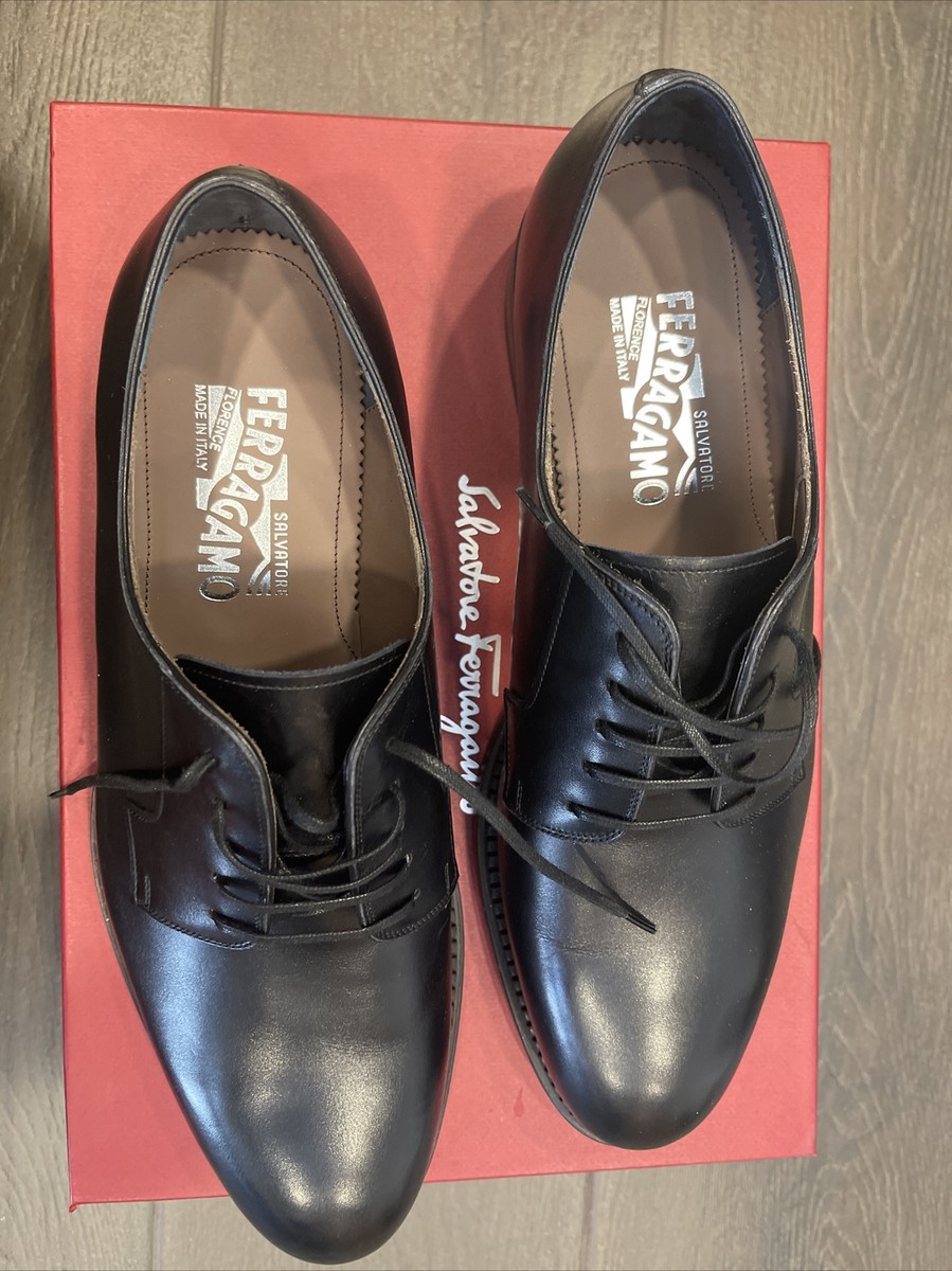 Salvatore Ferragamo Men's Black Brush Leather Derby Dress
