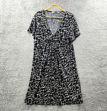 Virtu Womens A-line Dress Plus Size S Black White Stretch Knit Short Sleeve