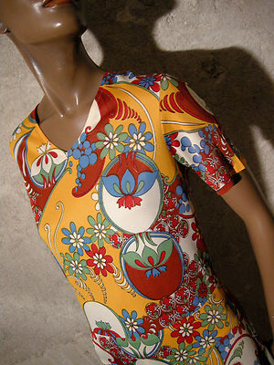 Robe Vintage Années 70 - Style Mod Graphique, Taille 36/38, Vrai Vintage Sans Marque