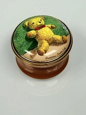 Vintage Halcyon Days Enamel Teddy Bear Pill Trinket Box, Shireen Faircloth