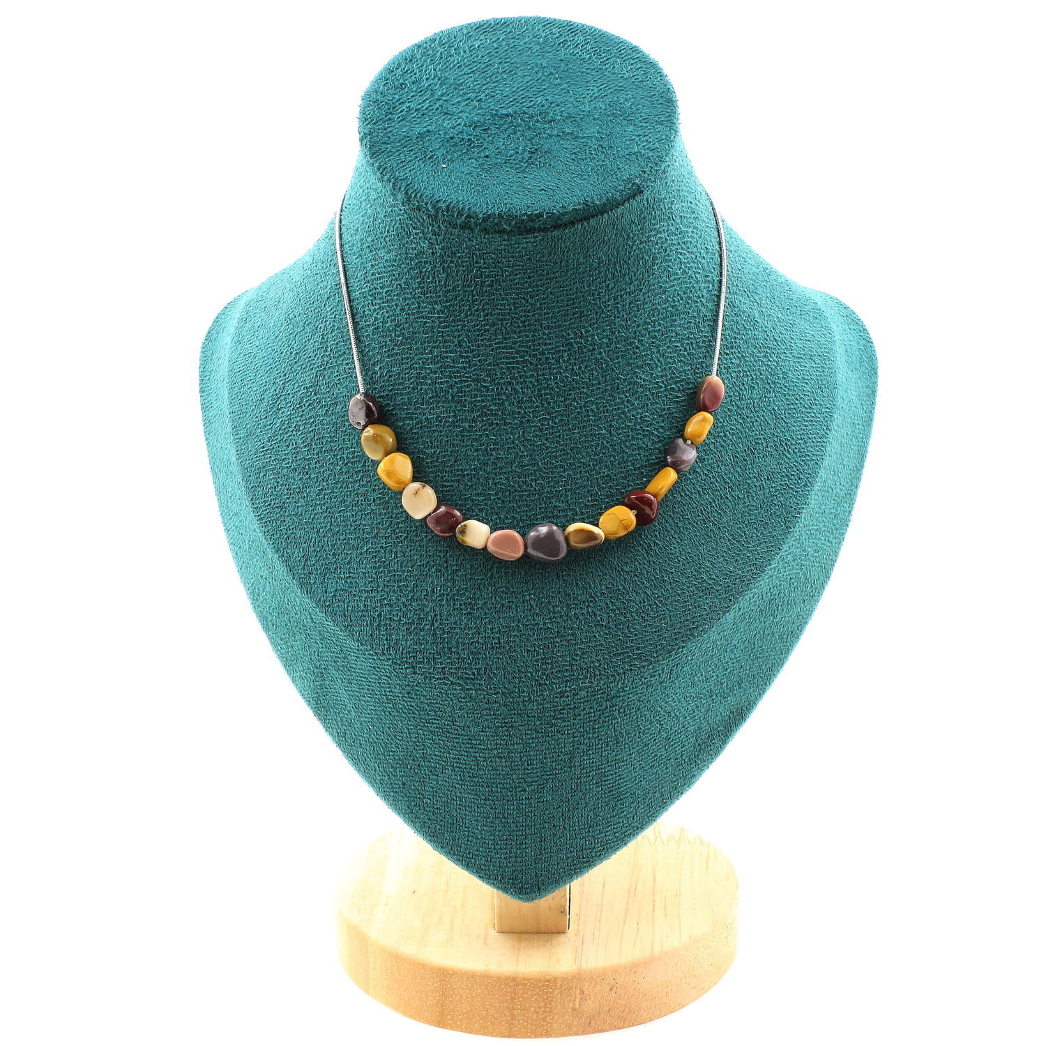 Collier perles Mookaite chaine acier inoxydable, collier femme pierre naturelle d'Australie