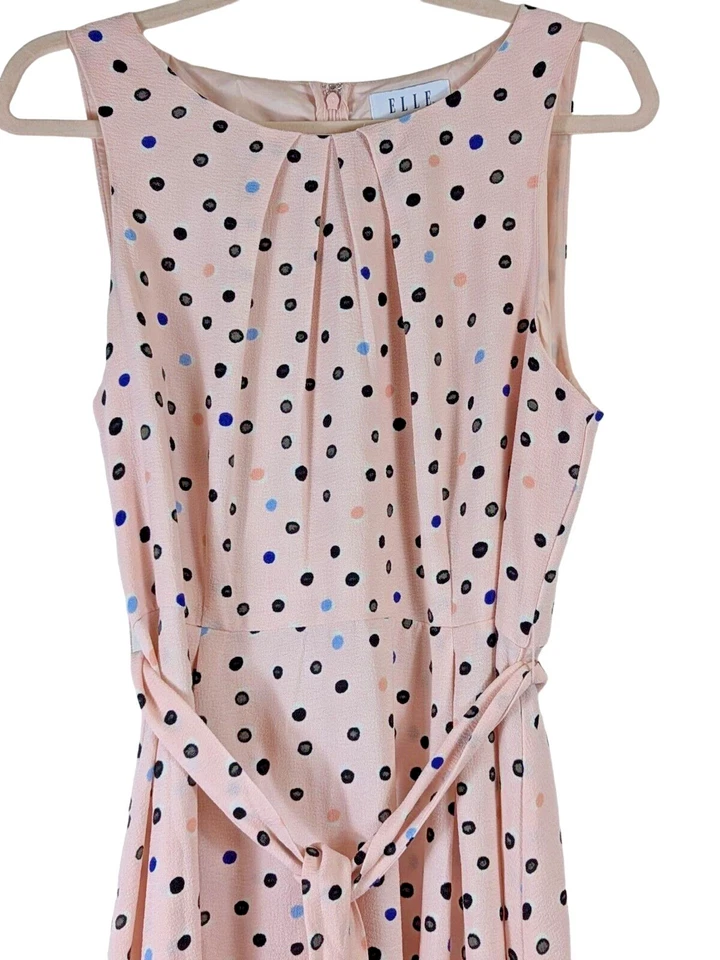 Elle Woman size 16  Pink Polka Dot Belted Tank Dress Flowy Professional Classic - Image 2 of 4