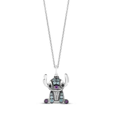 925 Sterling Silver Lilo & Stitch London Simulated Topaz Amethyst Pendant Chain