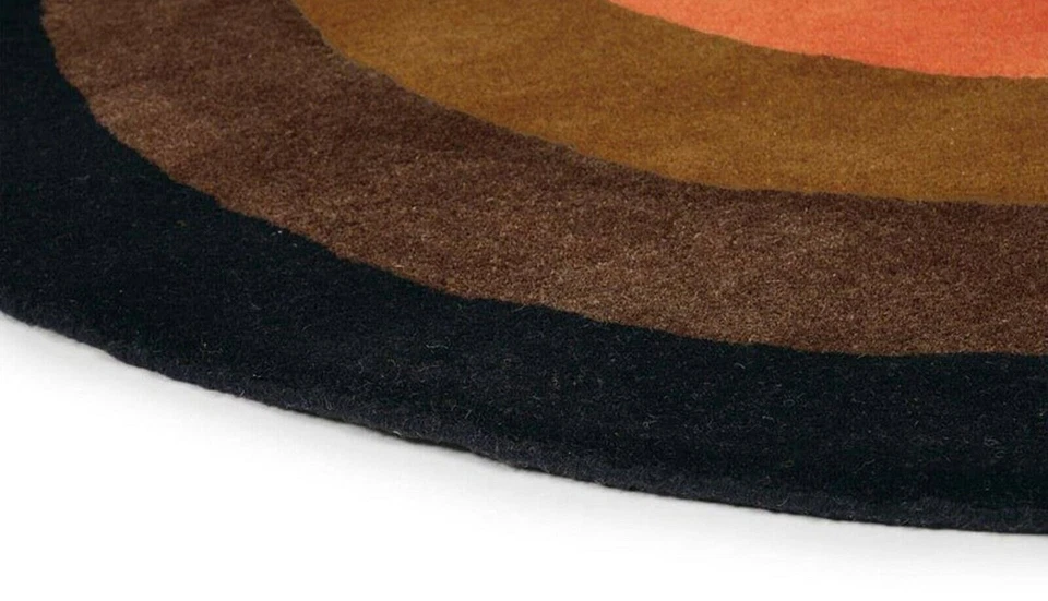 Hand Tufted Round Rug Brown Orange Black Multi Colored Under Table Round Rug - Image 4 of 4