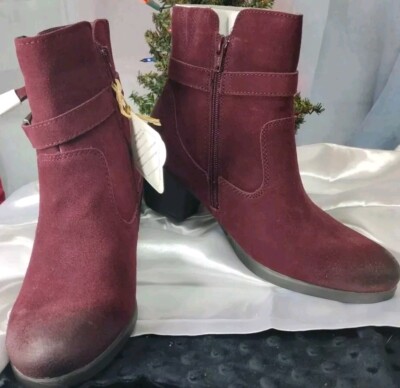 Earth Origins TORI Maroon Suede Leather Zip Ankle Boots Womens