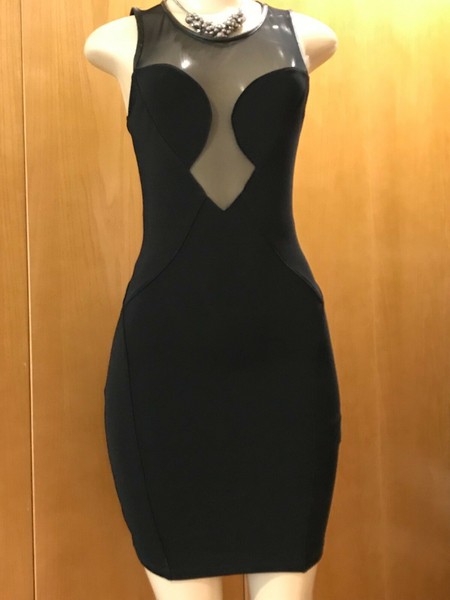 Bershka vestido, Tubo, Talla S, Con/estiramiento, Negro, ribete de piel