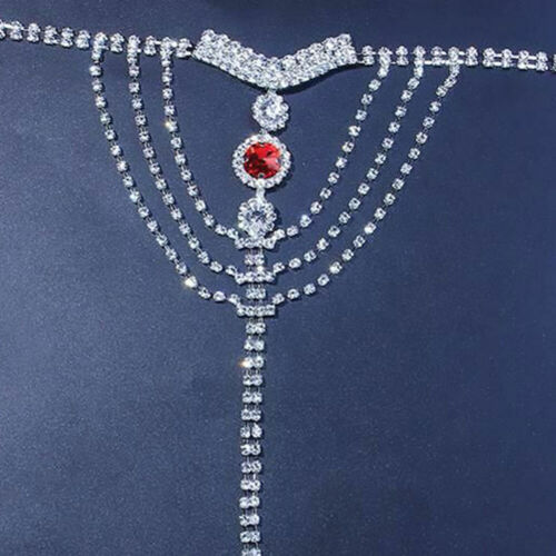 Rhinestone Sexy Body Chain Lingerie Red crystal Thong Panties Jewelry for Women - Picture 18 of 21
