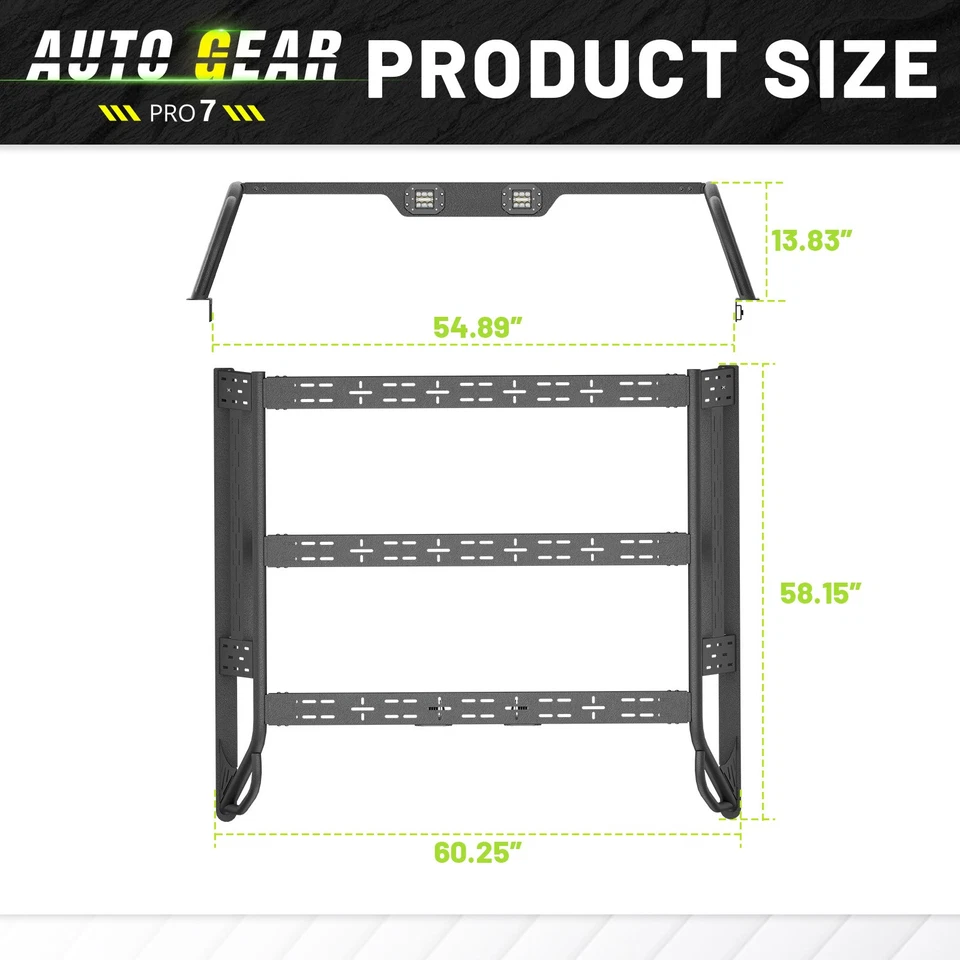 13.8'' High Full-Size Overland Bed Racks Cargo For 2015-2022 Chevrolet Colorado - Изображение 3 из 4