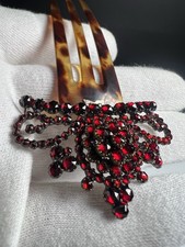 Antik Schmuck Haarforke Granat Böhmen Biedermeier Hairpin Schildpatt 1850