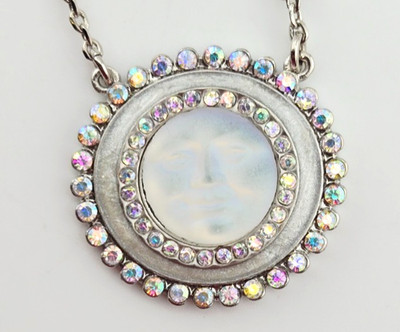Kirks Folly Glass Seaview Moon Necklace Silvertone/Crystal AB) #88