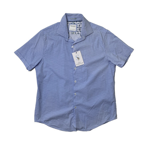 Denim & Flower Shirt Mens Large Blue White Printed Stretch Button Up Ricky Singh