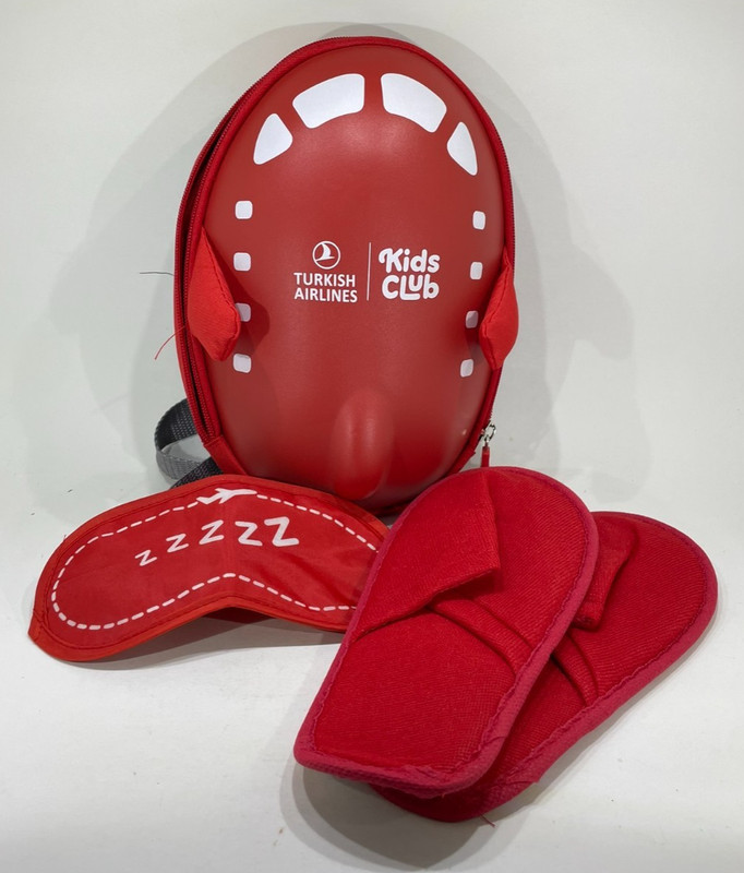 Turkish Airlines Kids Club Amenity Kit - Backpack, Sleep Mask, Slippers - New