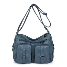 Women Ladies Messenger Shoulder Bag Soft Leather Crossbody Multi Pocket Handbag