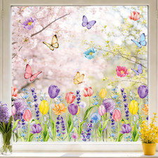 Spring Summer Window Clings Tulip Flower Window Decals Watercolor Lavender Fl...