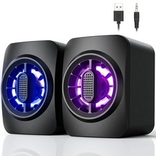 RGB PC Computer Speakers USB Powered 3.5mm AUX Dynamic Lighting