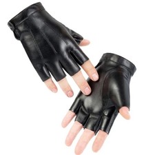 Men PU Leather Fingerless Gloves Motorcycle Driving Punk Half Finger Gloves