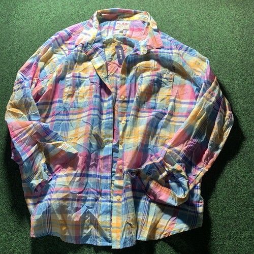 Camisa para mujer Old Navy a cuadros XXL rosa azul 100 % algodón manga larga Beach Resort - Imagen 10 de 10