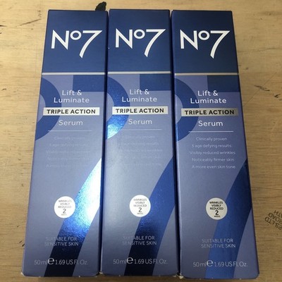 No7 Lift & Luminate Triple Action Serum 50 ml Brandneu X 3