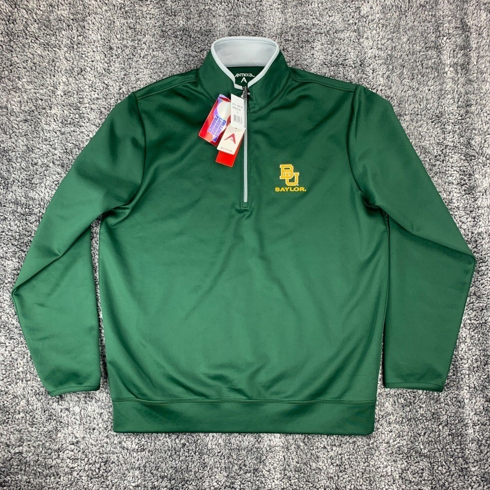Antigua Baylor Bears Mens Size L NCAA 1/4 Zip Pullover Jacket Green Athletic NEW