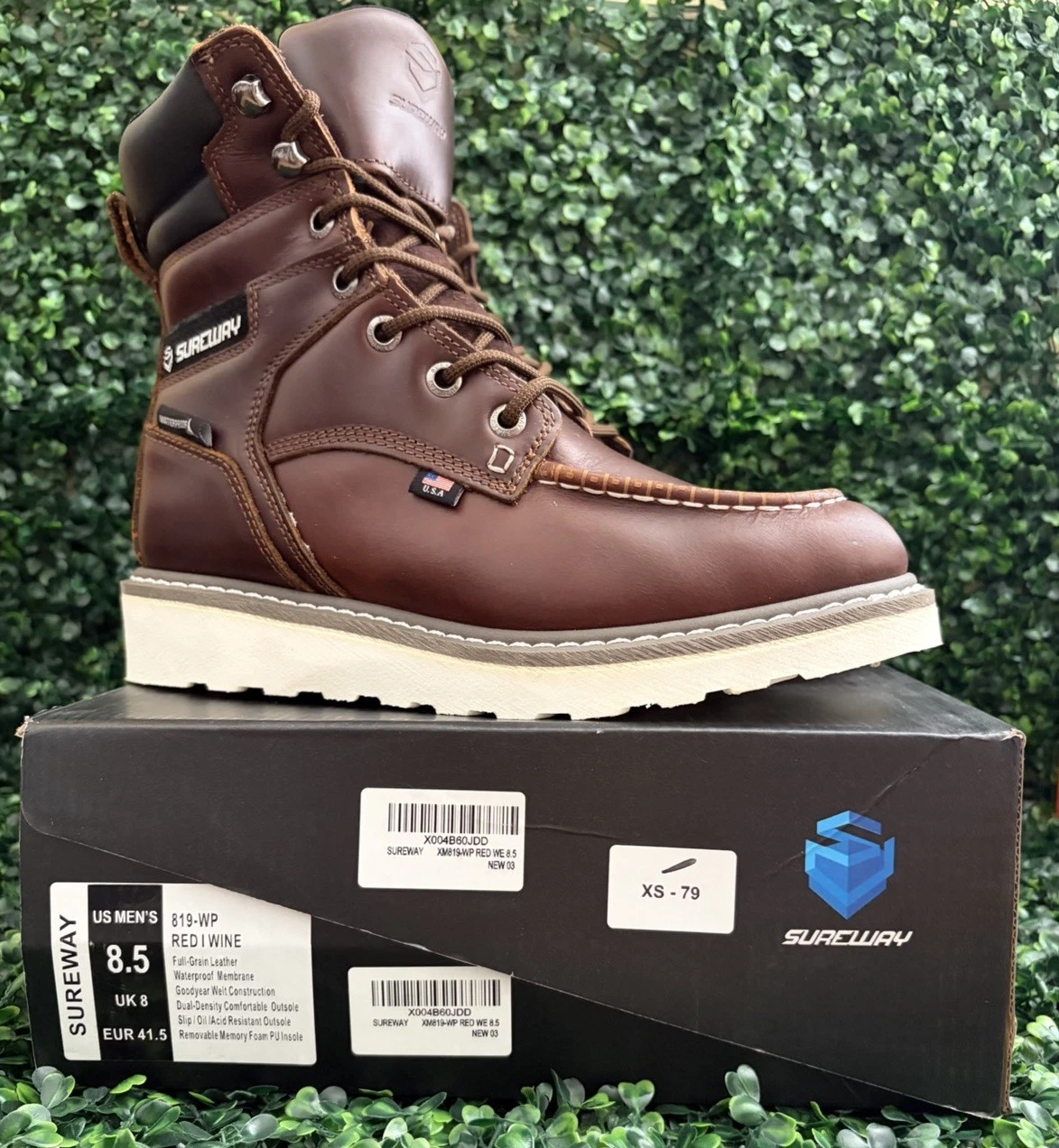 SUREWAY Waterproof Soft Toe Red/Wine Leather Work Boots 619-WP Mens Size 8.5