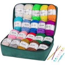 Häkelgarn Set, 20 Farben, 30g, Acryl, Häkelnadeln, Stopfnadeln, Aufbewahrung