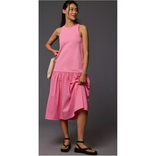 Anthropologie Maeve Sleeveless Drop Waist Flounce Midi Dress Pink Rose Large NWT
