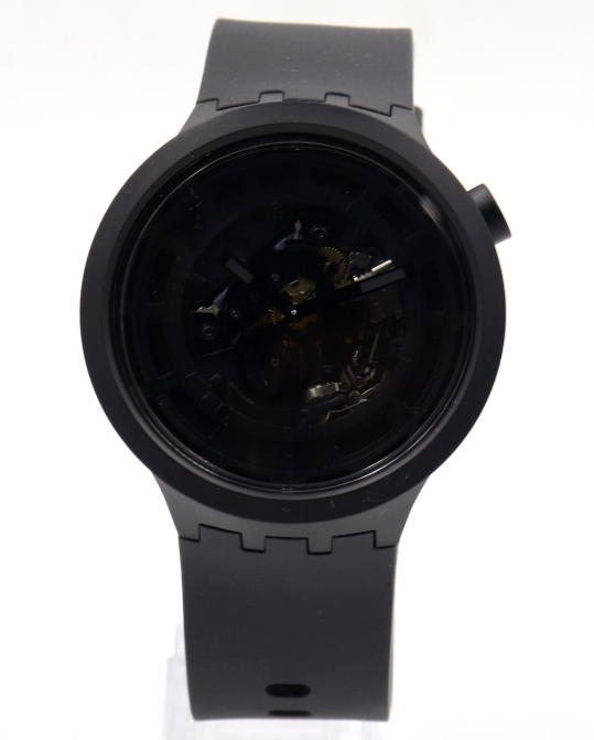 New Swiss Swatch Big Bold C-BLACK Silicone Skeleton Watch 47mm