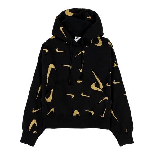 Nike pullover donna oversize vestibilità logo stampato felpa con cappuccio taglia XS nero oro - Foto 2 di 4