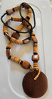 Vintage Beaded Necklace with Large Round Wooden Pendant — photo 3
