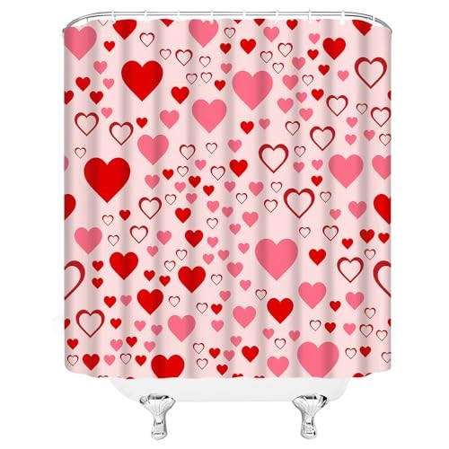 Valentine's Heart Shower Curtain Red Pink 70"W x 70"L (Pack of 1) Pink Red - Picture 4 of 5
