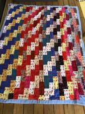 Hand Quilted Scrappy Patchwork Quilt 84x67 Vintage Queen Rectangle Bedspread