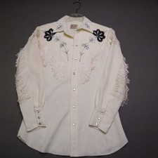 Vintage H Bar C Taos Fringe Western Shirt Cream White Embroidered Pearl Snap 15