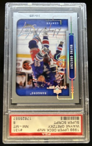 1999-00 Upper Deck MVP Wayne Gretzky Super Script #/25 Rangers PSA 8