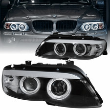 Xenon Scheinwerfer Set Schwarz f�r BMW X5 E53 11/2003�2006 mit Angel Eyes D2S