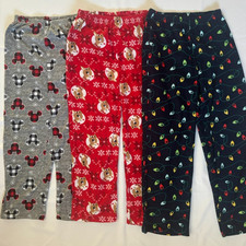 LOT OF 3 KIDS  CHRISTMAS PAJAMA PANTS, MICKEY MOUSE, RUDOLOPH, LIGHTS, SIZE 12