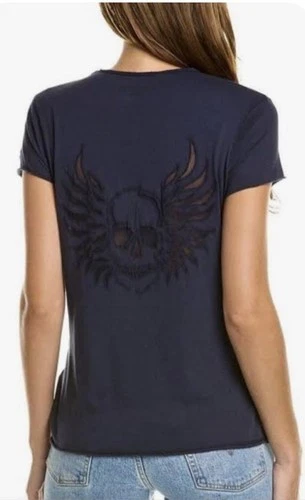 Zadig & Voltaire Story Skull Wings Fishnet Short Sleeve Tee Shirt Women's S NEW