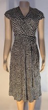 Talbots Petite Sz 10 Black & White Polka Dot Mock Wrap V-Neck Short Sleeve Dress