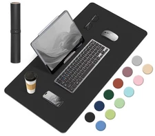 Dual Sided Desk Pad Black 23.6 x 13.7 Inch, Natural Cork PU Leather Mouse Mat