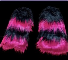 Hot Pink Black Furry Legwarmer Fluffy Leg warmer Women Party Club Halloween Race