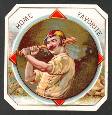 Baseball 1880's RARE Home Favorite Bat Harris Sample Outer Cigar Box Label SR.L.