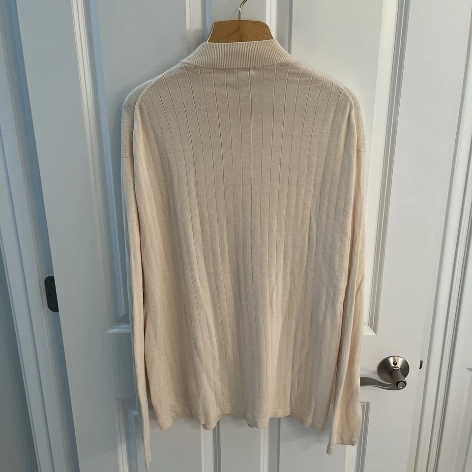 Suéter de Seda Va Bene Hombres Extra Grande XL Cuello Simulado Manga Larga Marfil 2 Capas Acanalado Foto 4 de 4