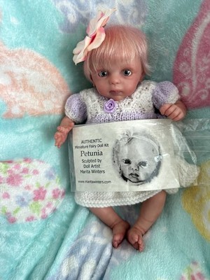 Ooak Tiny Reborn pocket-sized Baby. Artist Painted Doll w/ rooted pinkish Hair