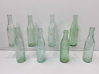 LOT OF 8: ATQ COLORED PEPSI:COLA EMB GLASS SODA BOTTLES (SC VA NC)